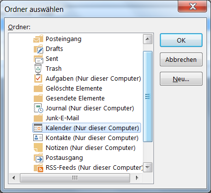 Select Outlook folder